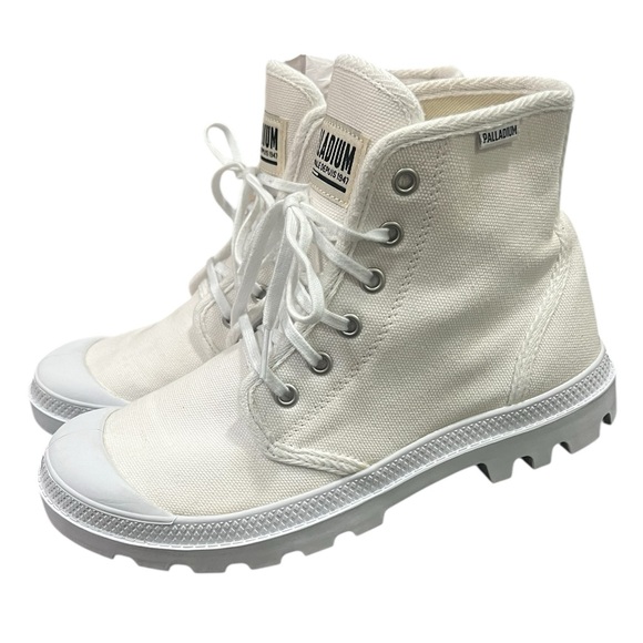 PALLADIUM Sneaker Boot High Top Canvas White Cream Size 8 - Picture 1 of 11